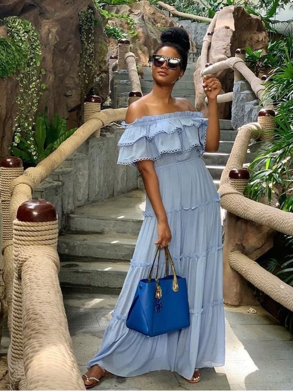 NWT - Lilly’s Kloset Ruffle Maxi Dress in Light Blue